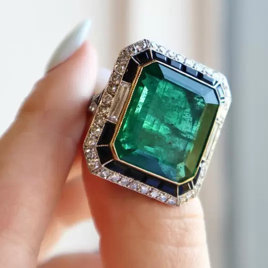 10ctw Vintage Emerald Cut Emerald Ring