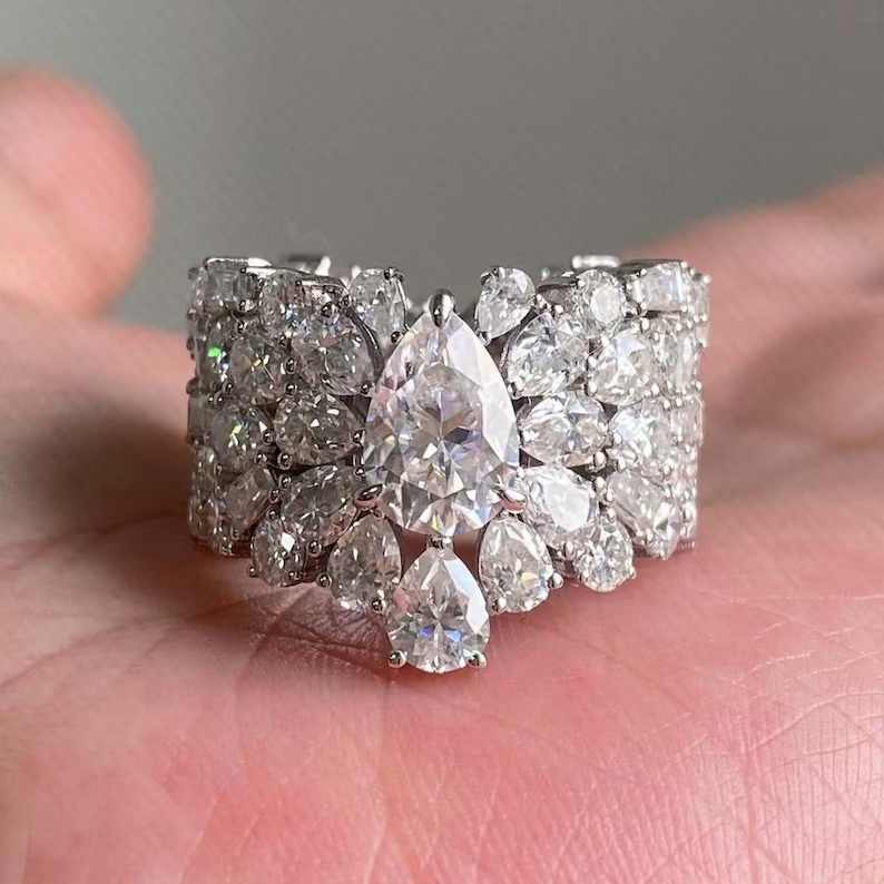 10.5ctw Art Deco Pear Cut Diamond Ring -JOSHINY