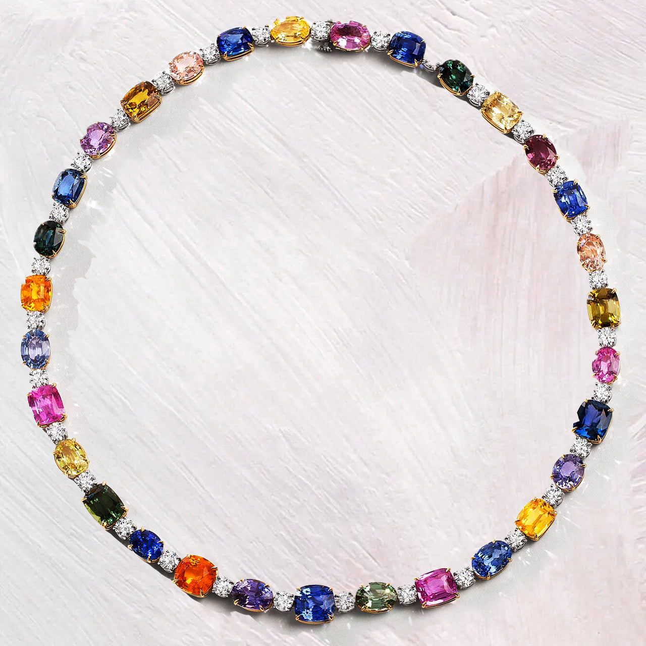 Cushion Oval Round Cut Multicolor Rainbow Necklace