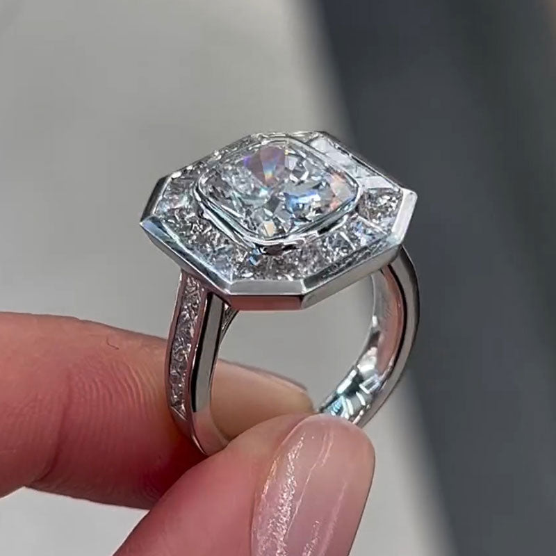 Elegant 4.13ct Radiant Cut Diamond Engagement Ring -JOSHINY