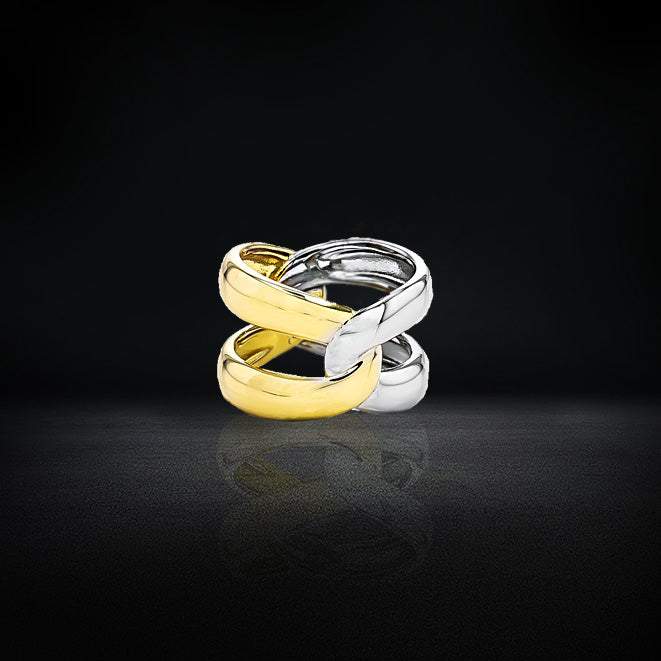 Interlocked Band 18K Yellow Gold And Rhodium Over 925 Silver Ring