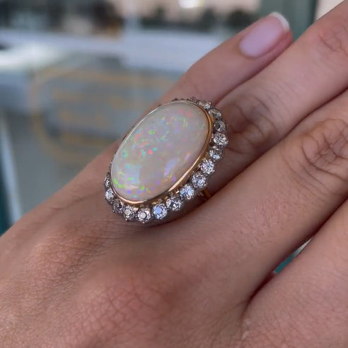 Classic 20 ctw White Opal Aperture Ring -JOSHINY