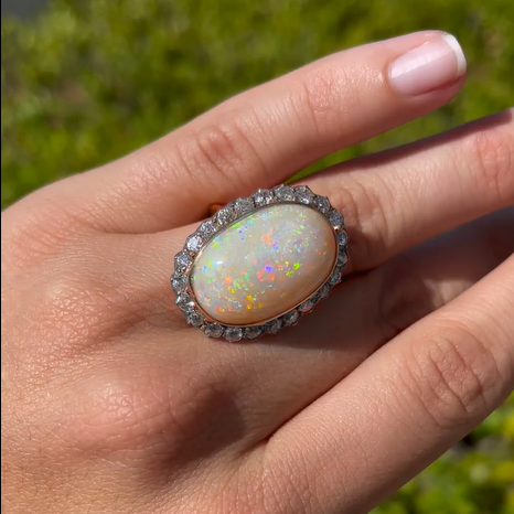 Classic 20 ctw White Opal Aperture Ring -JOSHINY