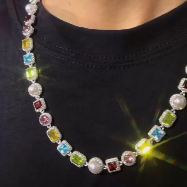 90ctw Multi-colour Gemstone Necklace-JOSHINY