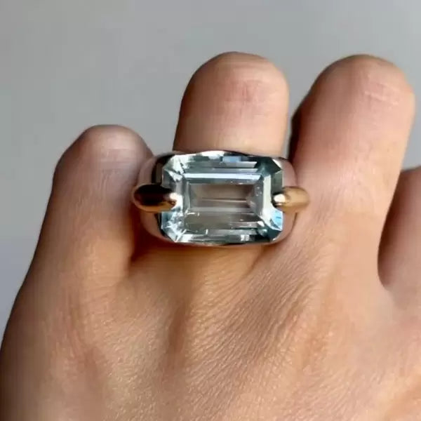 14 ctw Minimalist Emerald Cut Blue Gemstone Cocktail Ring