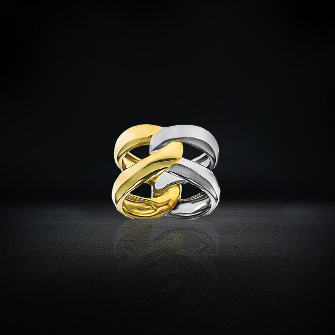 Interlocked Band 18K Yellow Gold And Rhodium Over 925 Silver Ring