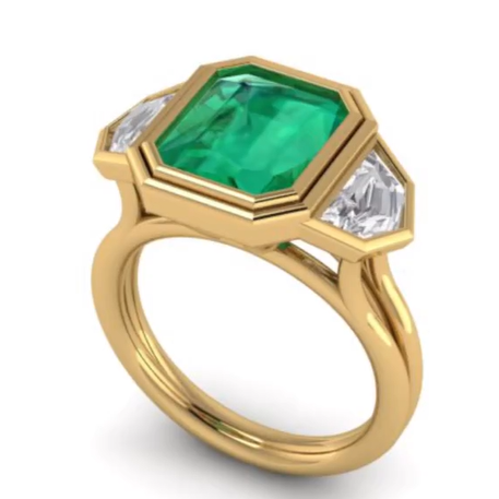 6 ctw Emerald Cut Emerald 3-Stone Gold Ring -JOSHINY