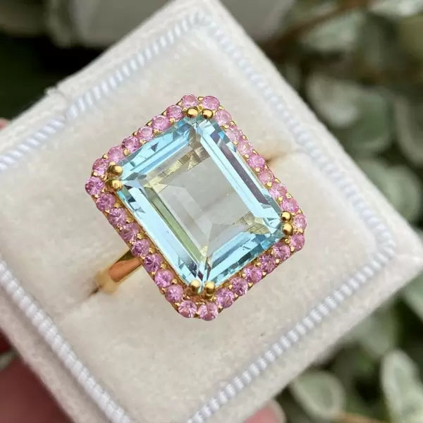 8.4 ctw Emerald Cut Cocktail Blue Gemstone Ring