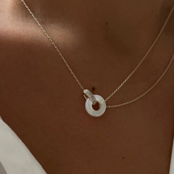Simple Round Cut Pave Set White Gemstone Pearl Necklace-JOSHINY