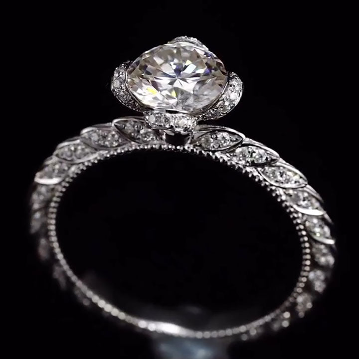 Charming 3.33ct Round Cut Flower Engagement Ring -JOSHINY