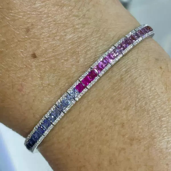 12.6ctw Princess Cut Rainbow Diamond Bracelet