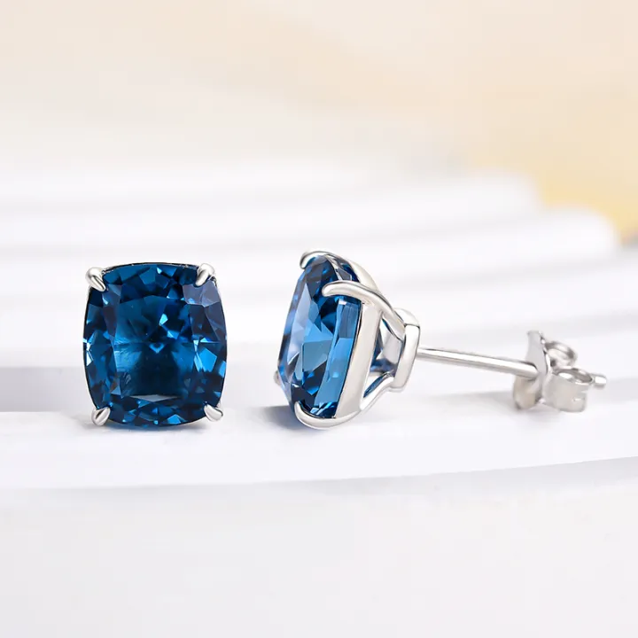 2ct Cushion Cut Blue Gemstone Earrings