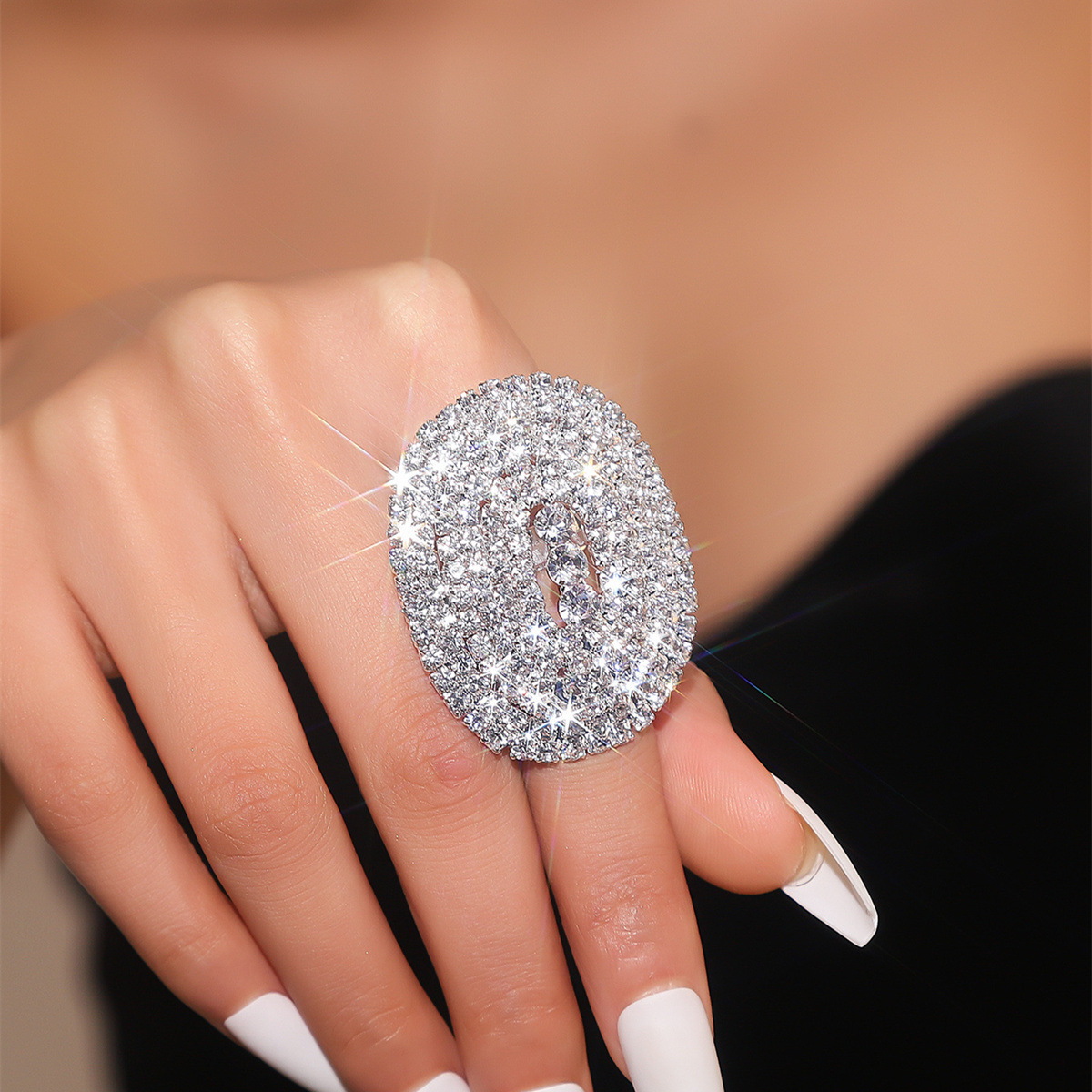 Fashion Round Cut Geometric Pave Diamond Ring-JOSHINY