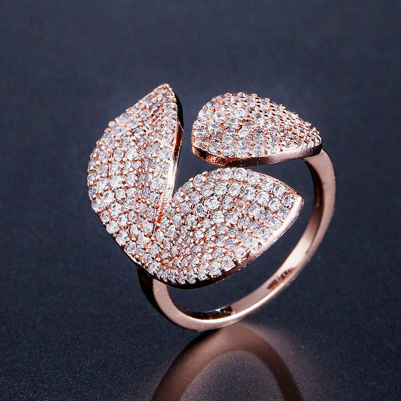 Clover Opening Ladies Pave Setting Ring -JOSHINY