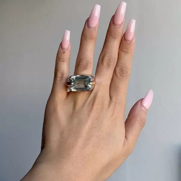 14 ctw Minimalist Emerald Cut Blue Gemstone Cocktail Ring