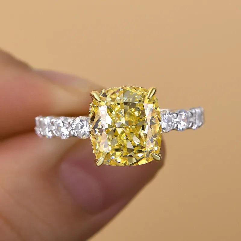 4.5 ctw Yellow Gemstone Cushion Cut Engagement Ring