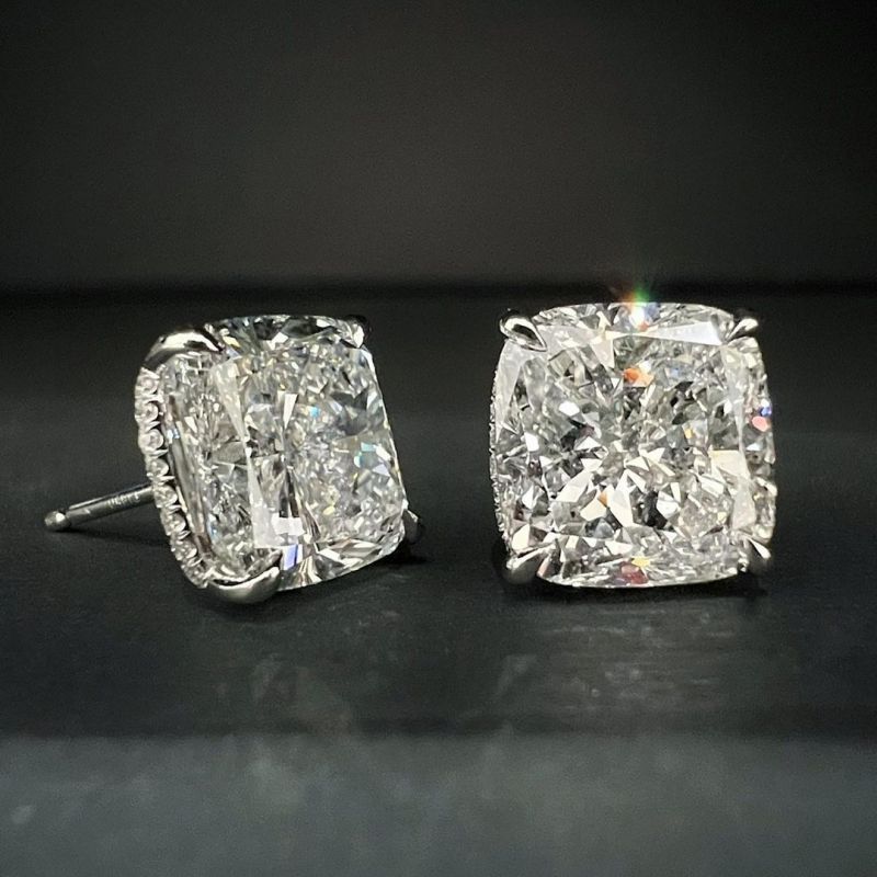 7.5ctw Classic Cushion Cut Halo White Gemstone Stud Earrings