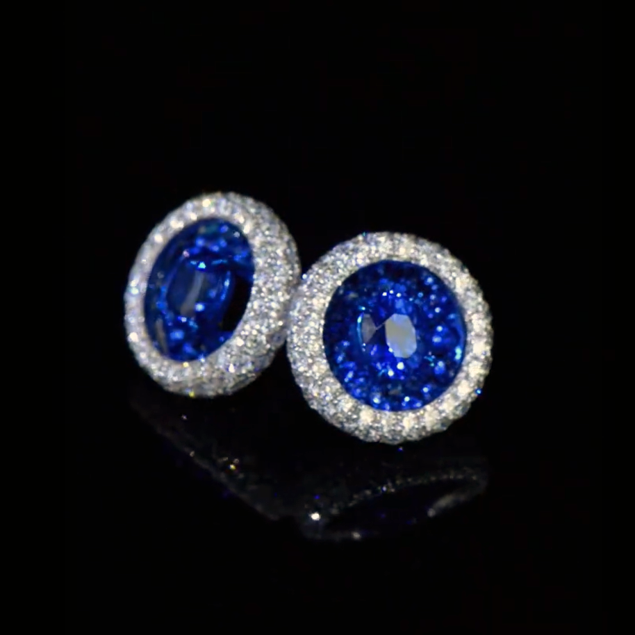 1ct Halo Round Cut Sapphire Stud Earrings -joshiny