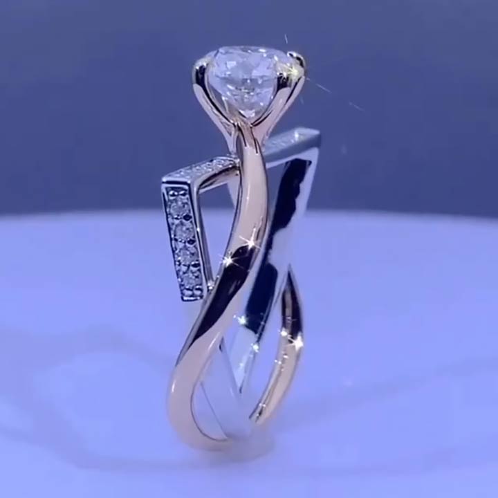 3.0ct round cut gold and silver two-tone crossover ring -JOSHINY