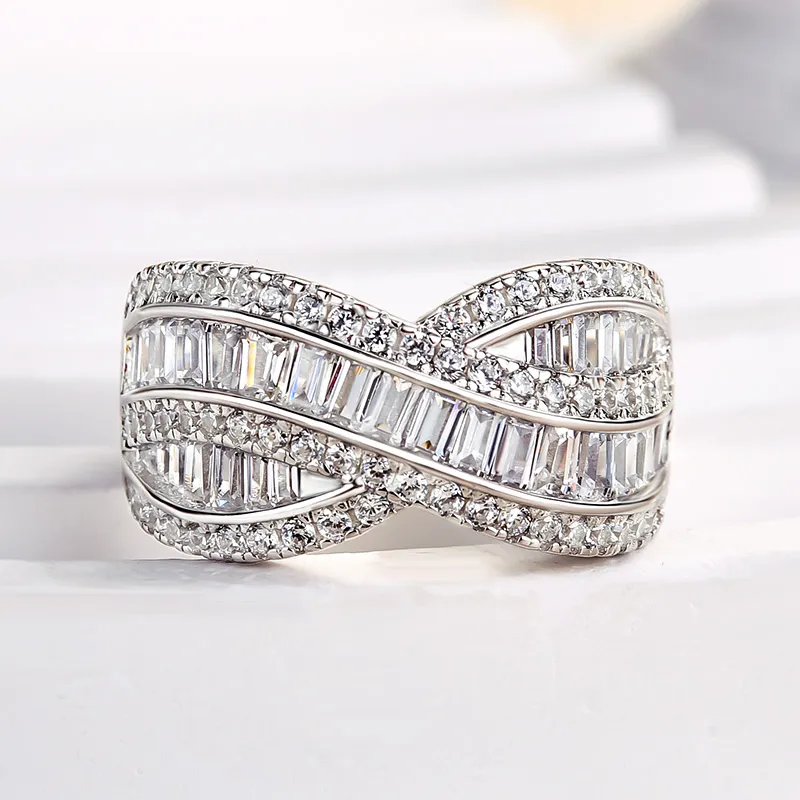 Emerald Cut Pave Charming Cross Wedding Band