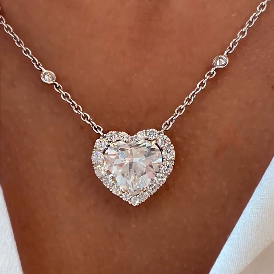 Romantic 6ct Heart Cut White Gemstone Necklace -JOSHINY