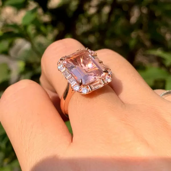 8.4ct Pink Emerald Cut Diamond Engagement Ring