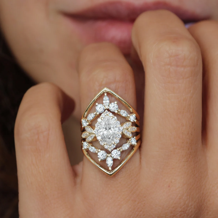 3 ctw Marquise Cut White Gemstone Victorian Engagement Ring -JOSHINY