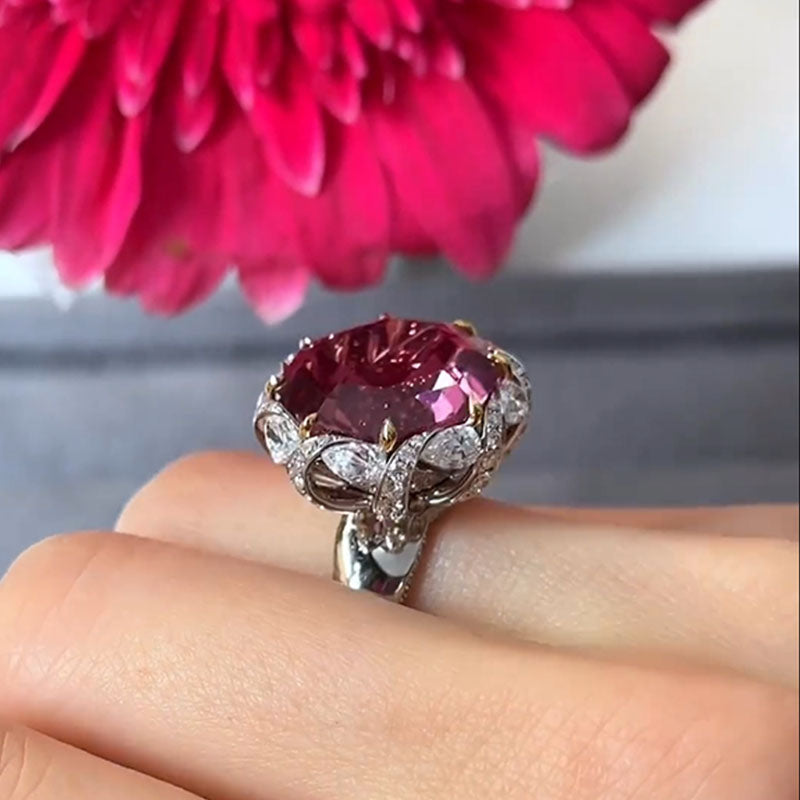 16 cts Hexagon Cut reddish-pink Engagement Ring