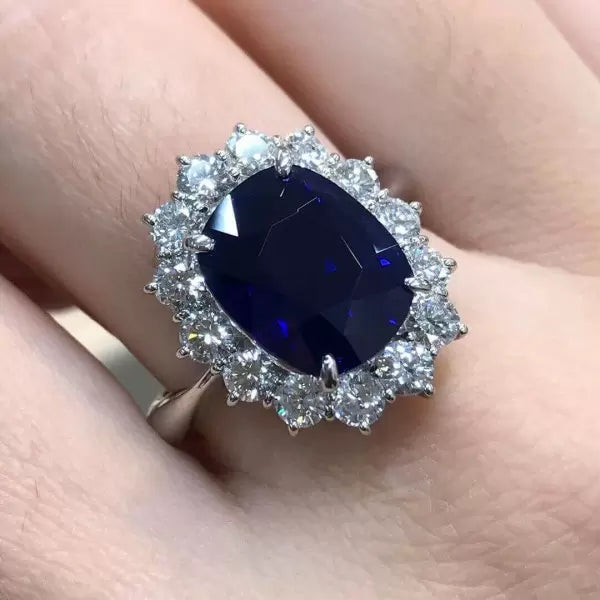 6.5ct Sapphire Cushion Cut Daisy Engagement Ring