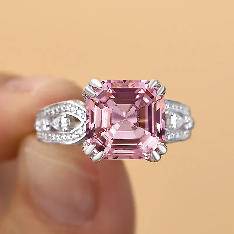 6ct Pink Morganite Square Cut Engagement Ring