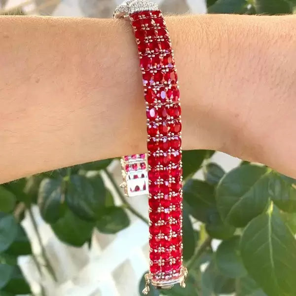 33ctw Ruby Vintage Pave Set Bracelet