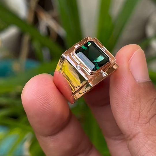 6 ct Emerald Cut Emerald  Men's Ring -JOSHINY