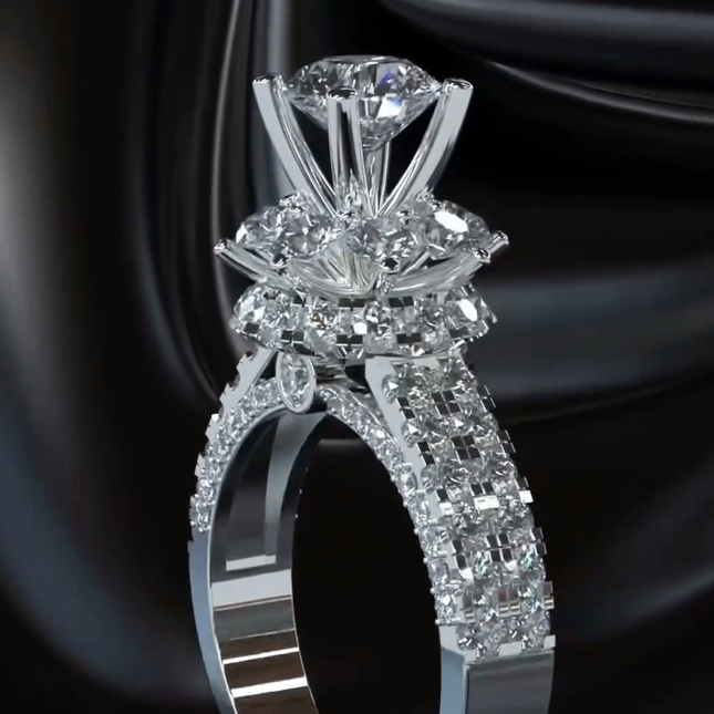Deluxe 10 ctw Round Cut White Gemstone Engagement Ring -JOSHINY