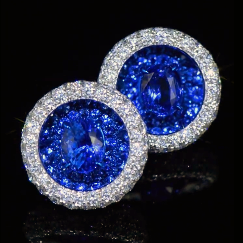 1ct Halo Round Cut Sapphire Stud Earrings -joshiny