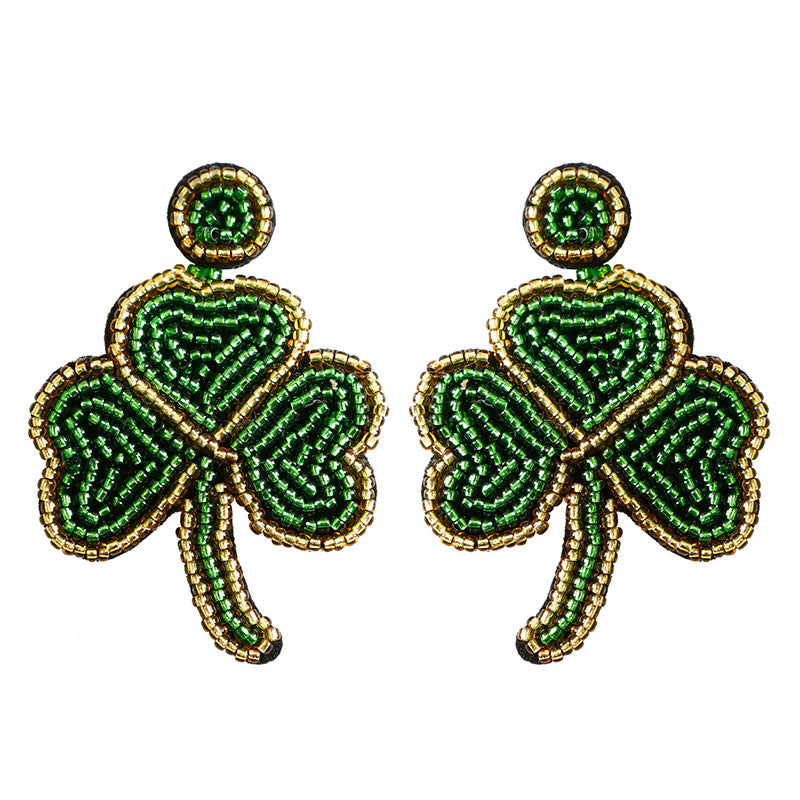 Small Fresh Green Shamrock Rice Bead Earrings -JOSHINY