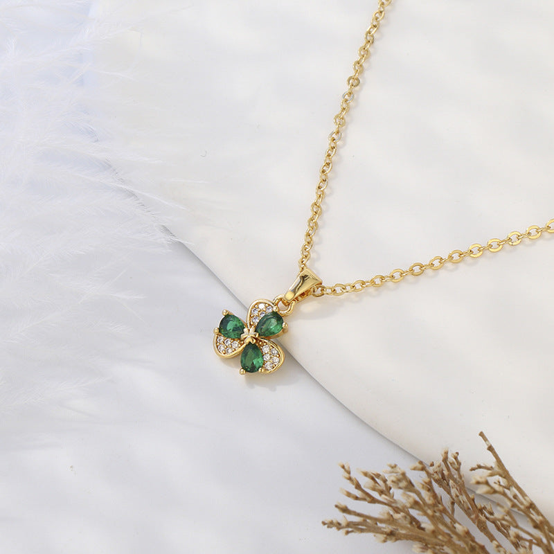 2.7ctw Pear Shaped Clover Pendant Necklace -JOSHINY