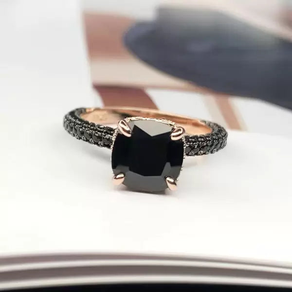 3 ctw Cushion Cut Black Gemstone Engagement Ring