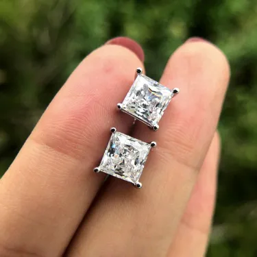 2.0ct Classic Princess Cut Diamond Stud Earrings -JOSHINY