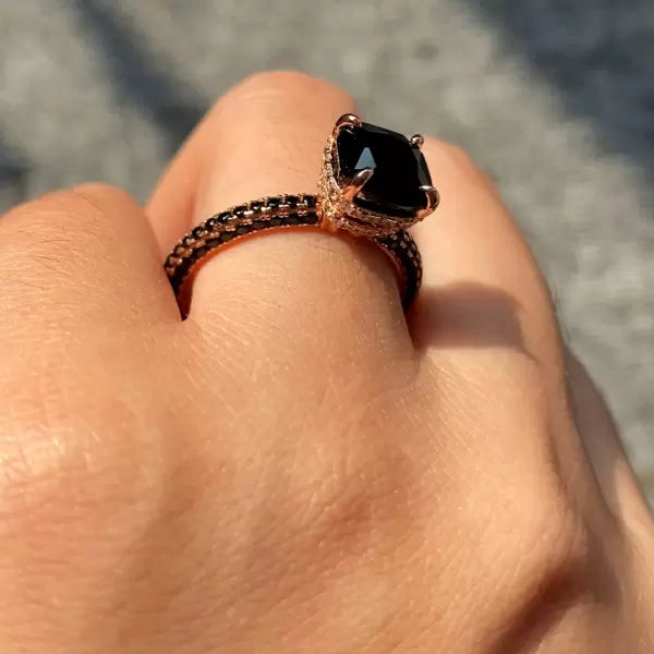 3 ctw Cushion Cut Black Gemstone Engagement Ring