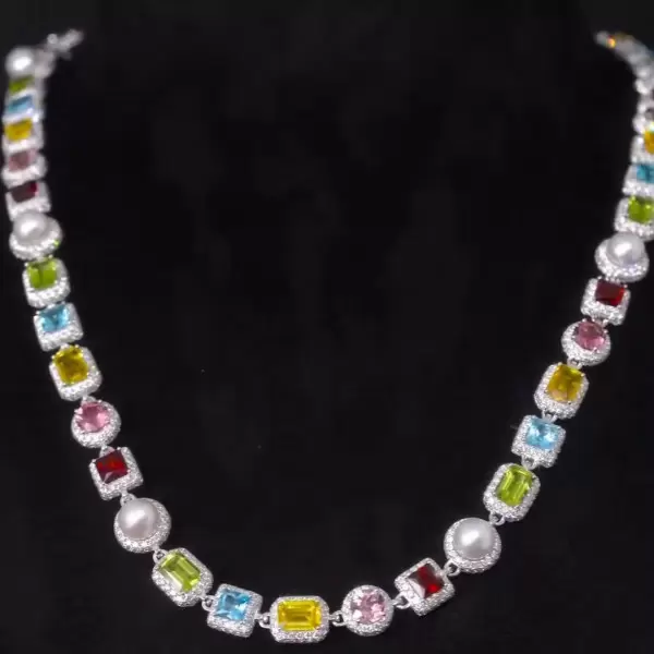 90ctw Multi-colour Gemstone Necklace-JOSHINY