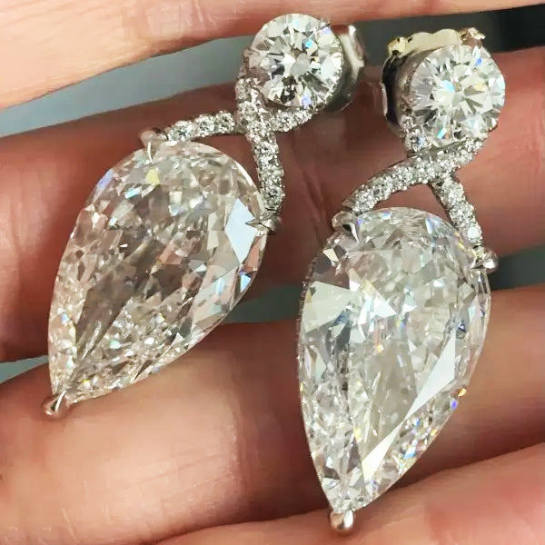 30 ctw Pear Cut White Gemstone Simple Chandelier Earrings -JOSHINY