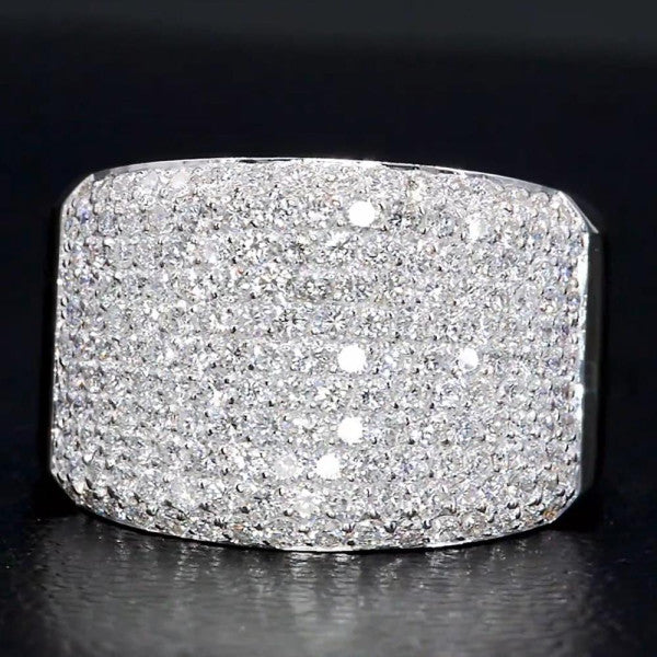 White Diamond Round Cut Full Set Wide Shank Mens Ring