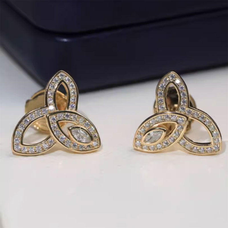 0.5ct Marquise Cut Cloverleaf Sterling Silver Stud Earrings -JOSHINY