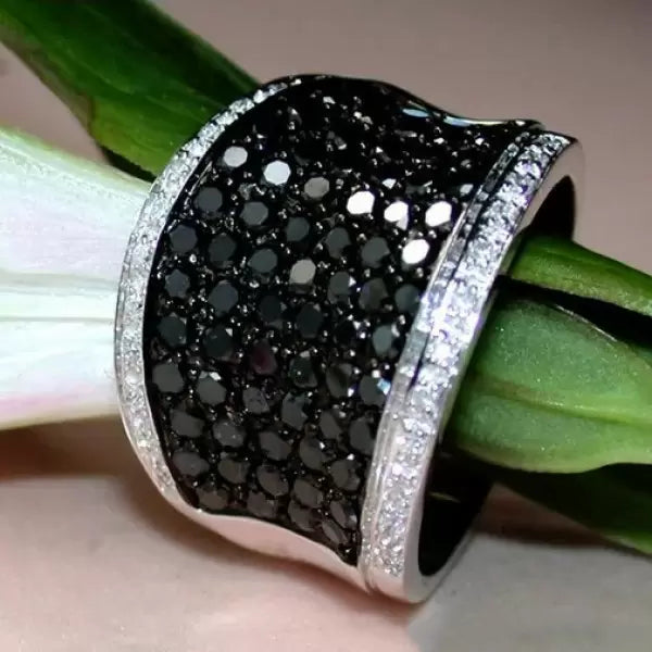 2.1ctw Black and White Gemstone Pave Set Ring