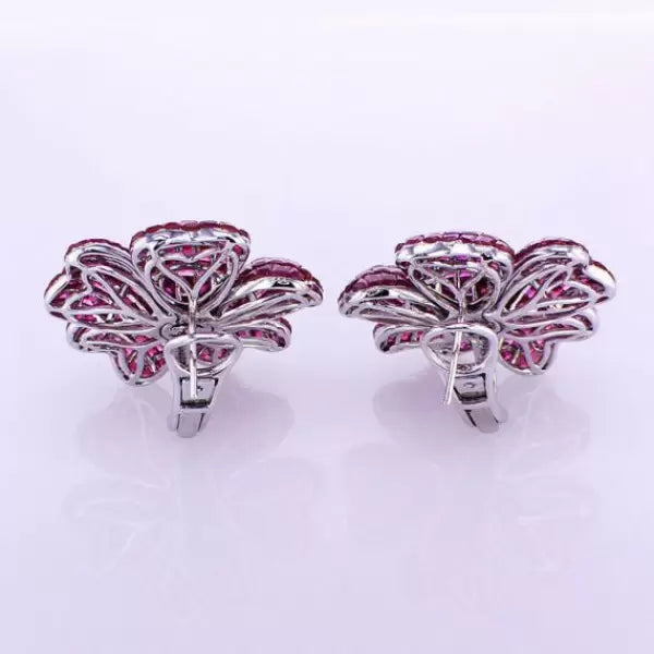 17ctw Invisible Set Ruby Flower Earrings