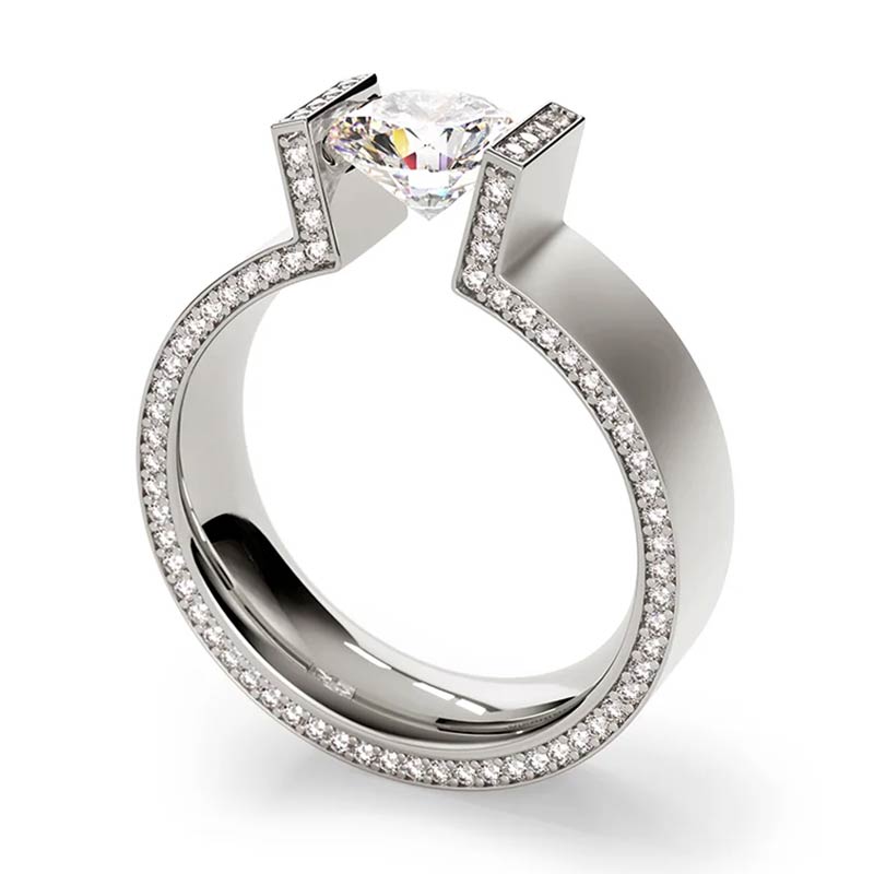 3.0ct Architectural Style Solitaire Engagement Ring -JOSHINY