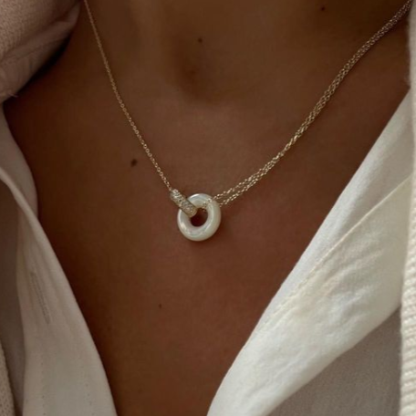 Simple Round Cut Pave Set White Gemstone Pearl Necklace-JOSHINY