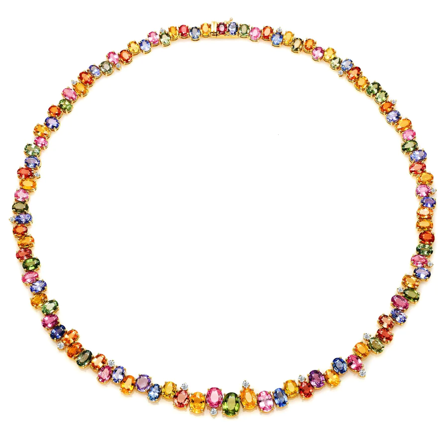 55ctw Oval Round Cut Multicolor Rainbow Necklace-JOSHINY