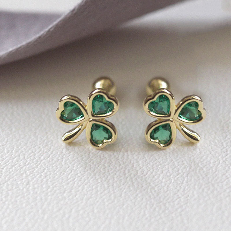1 ctw Heart Cut Green Gemstone Shamrock Stud Earrings -JOSHINY
