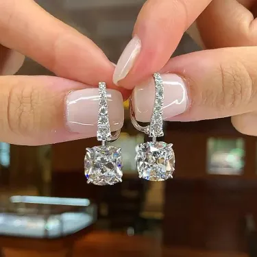 11ctw Delicate Cushion Cut Diamond Earrings -JOSHINY